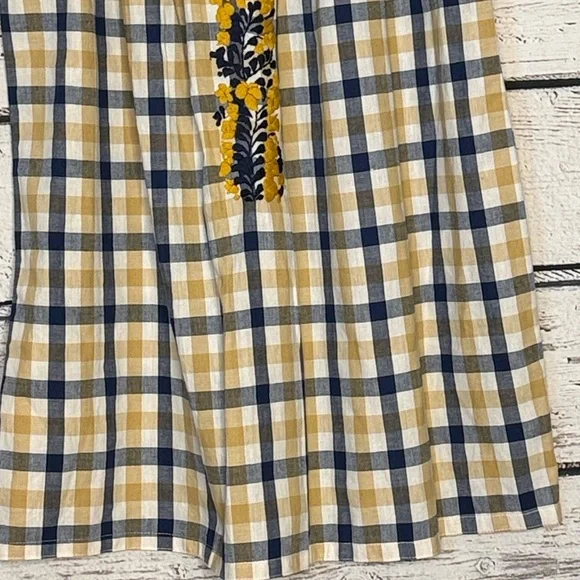 Mi Golondrina Yellow and Navy Embroidered Floral plaid dress - Picture 3 of 8